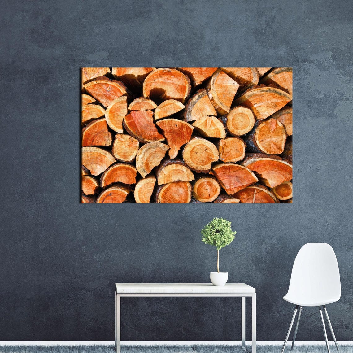 Stacked Firewood Logs Rustic Wood Pile Photography Warm Tones Poster