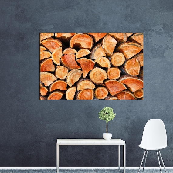 Stacked Firewood Logs Rustic Wood Pile Photography Warm Tones Poster