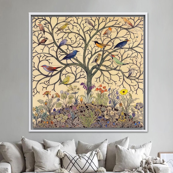 Birds On Tree Canvas Art Floral Autumn Kitchen Decor