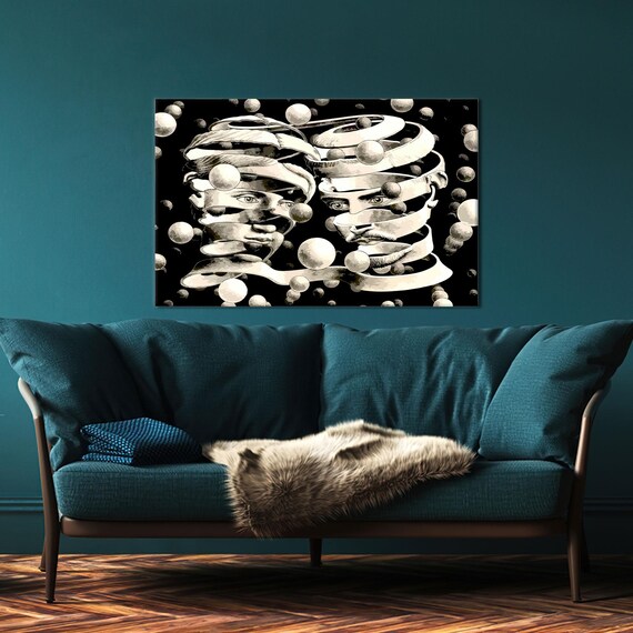 Escher Bond of Union Surreal Spiral Faces Optical Art Poster