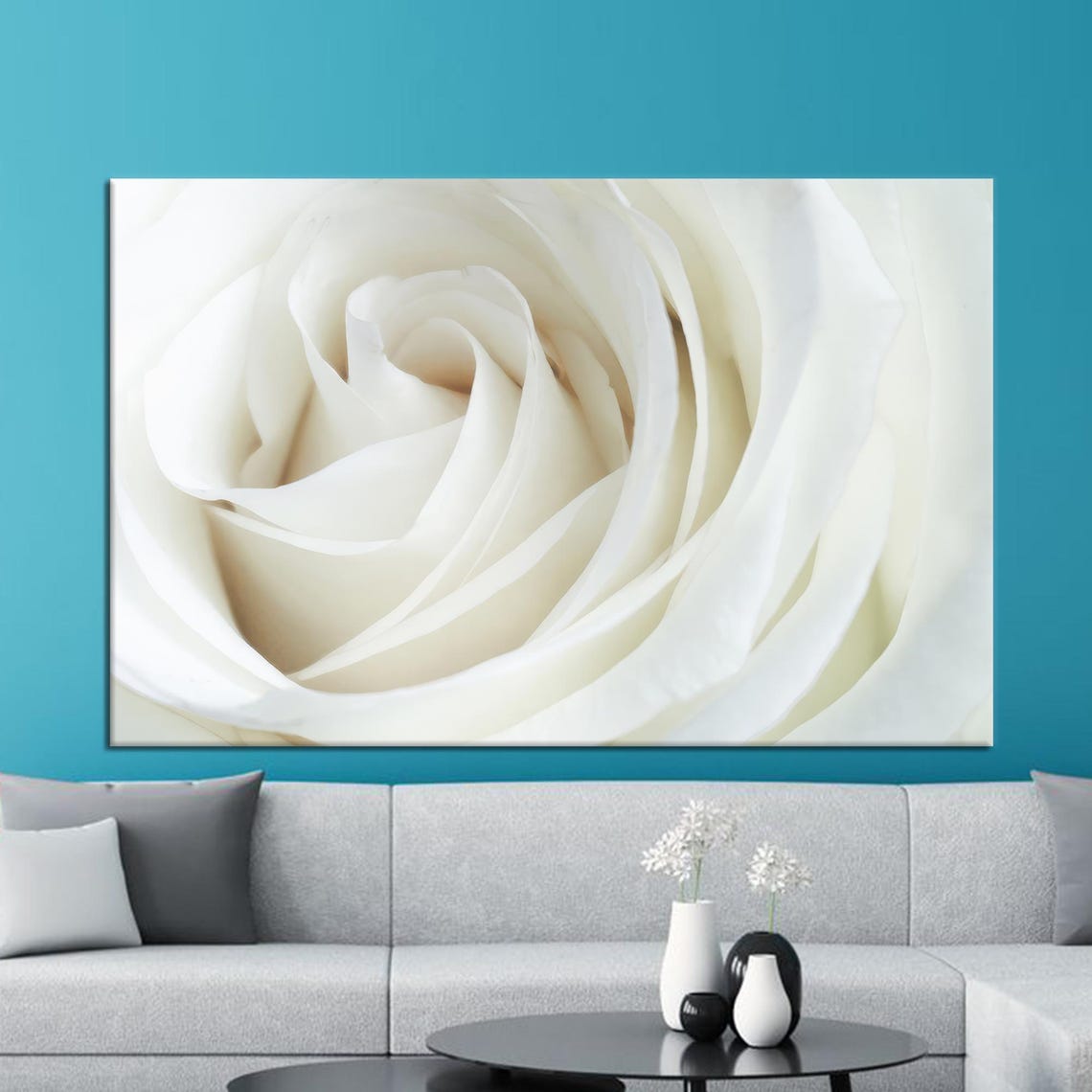 White Rose Modern Floral Wall Art Print