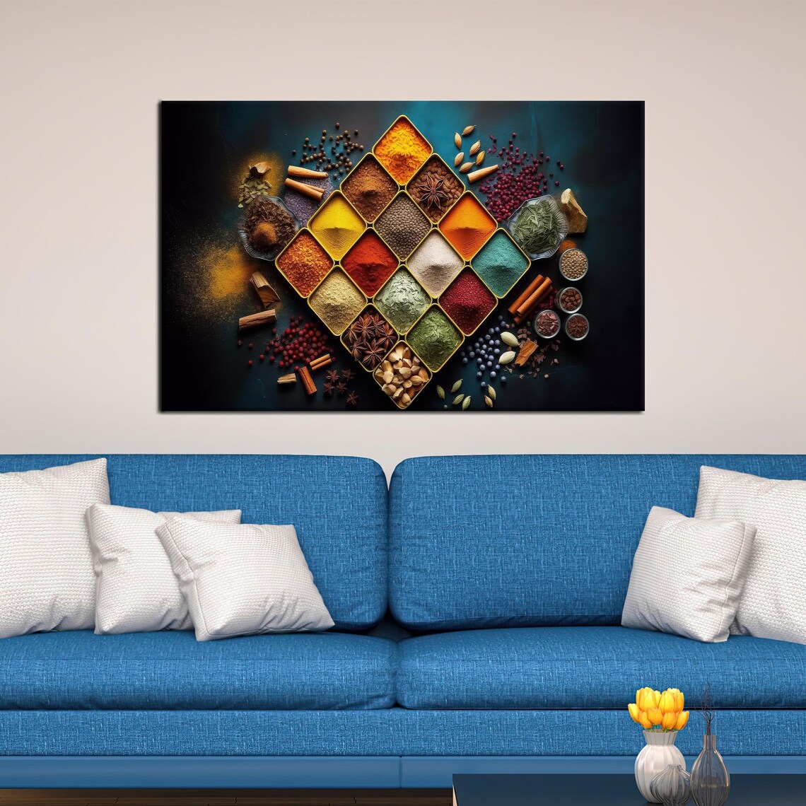 Vibrant Colorful Indian Spice Bowls Masala Kitchen Canvas Wall Art