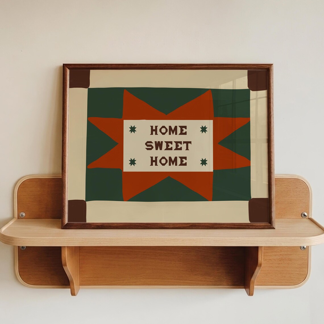 Home Sweet Home Folk Art Poster With Retro Patchwork Quilt Star