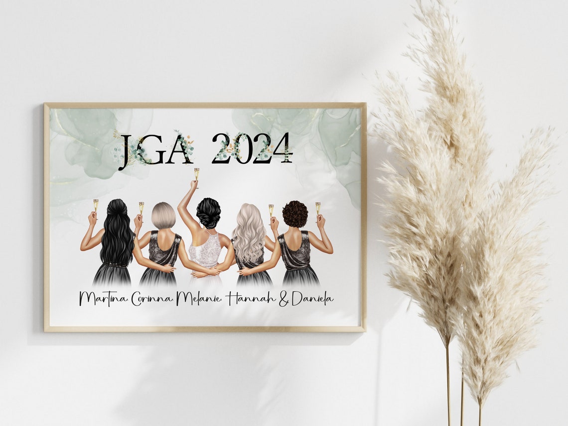 Personalized JGA Bachelorette Party Five Women Evening Dress Poster