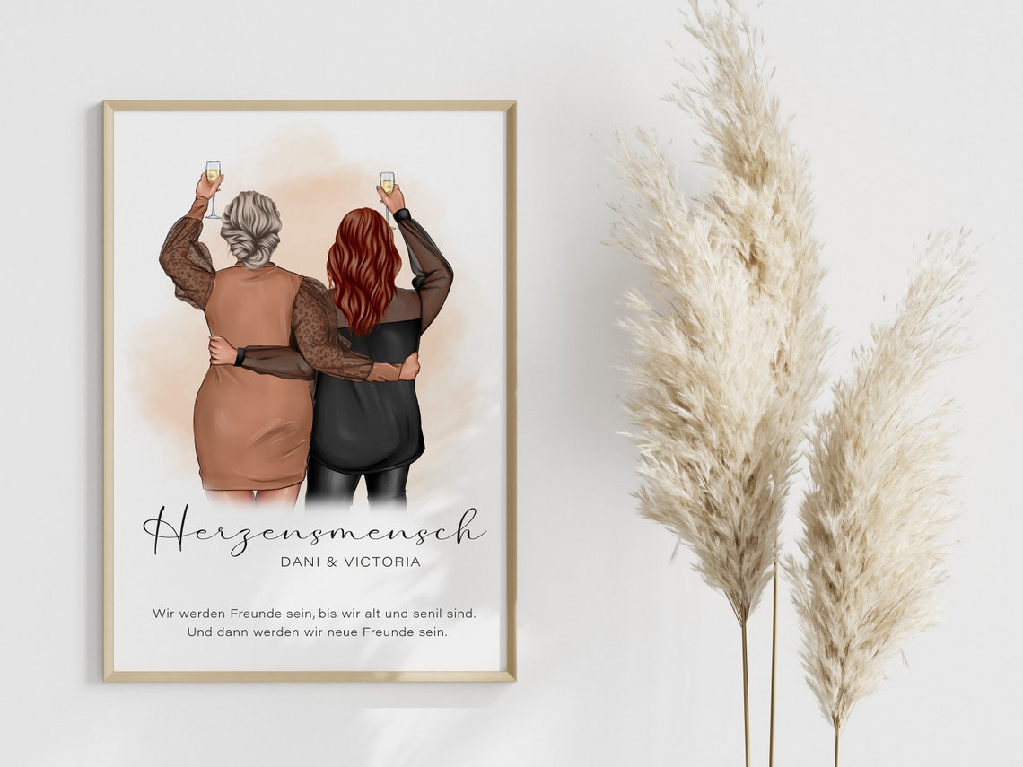 Personalized Herzensmensch Two Friends Champagne Toast Poster