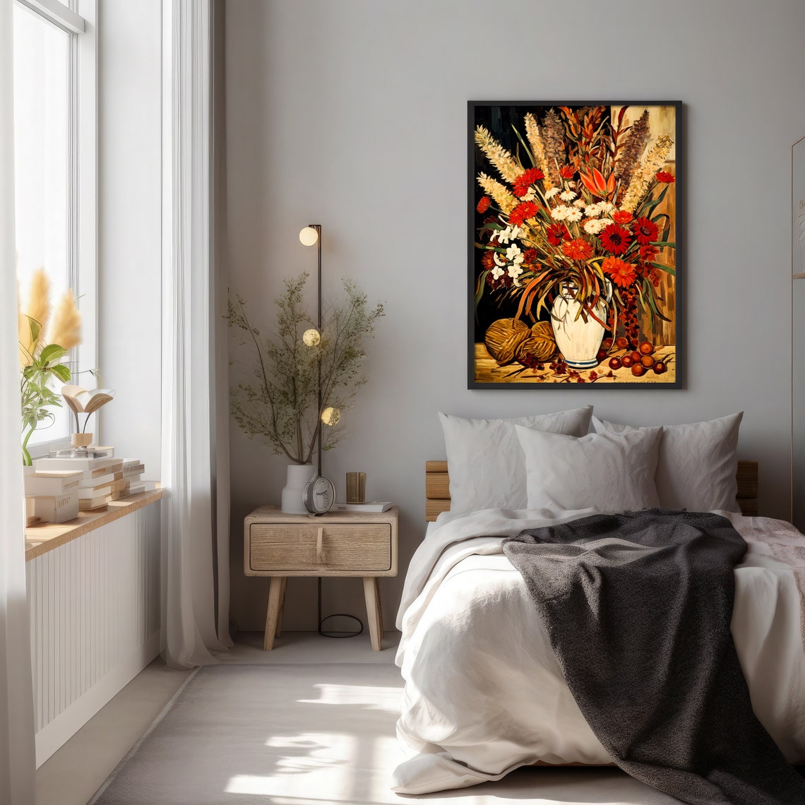 Vintage Red and White Blossoms Bouquet in a White Vase Floral Poster - Image 2