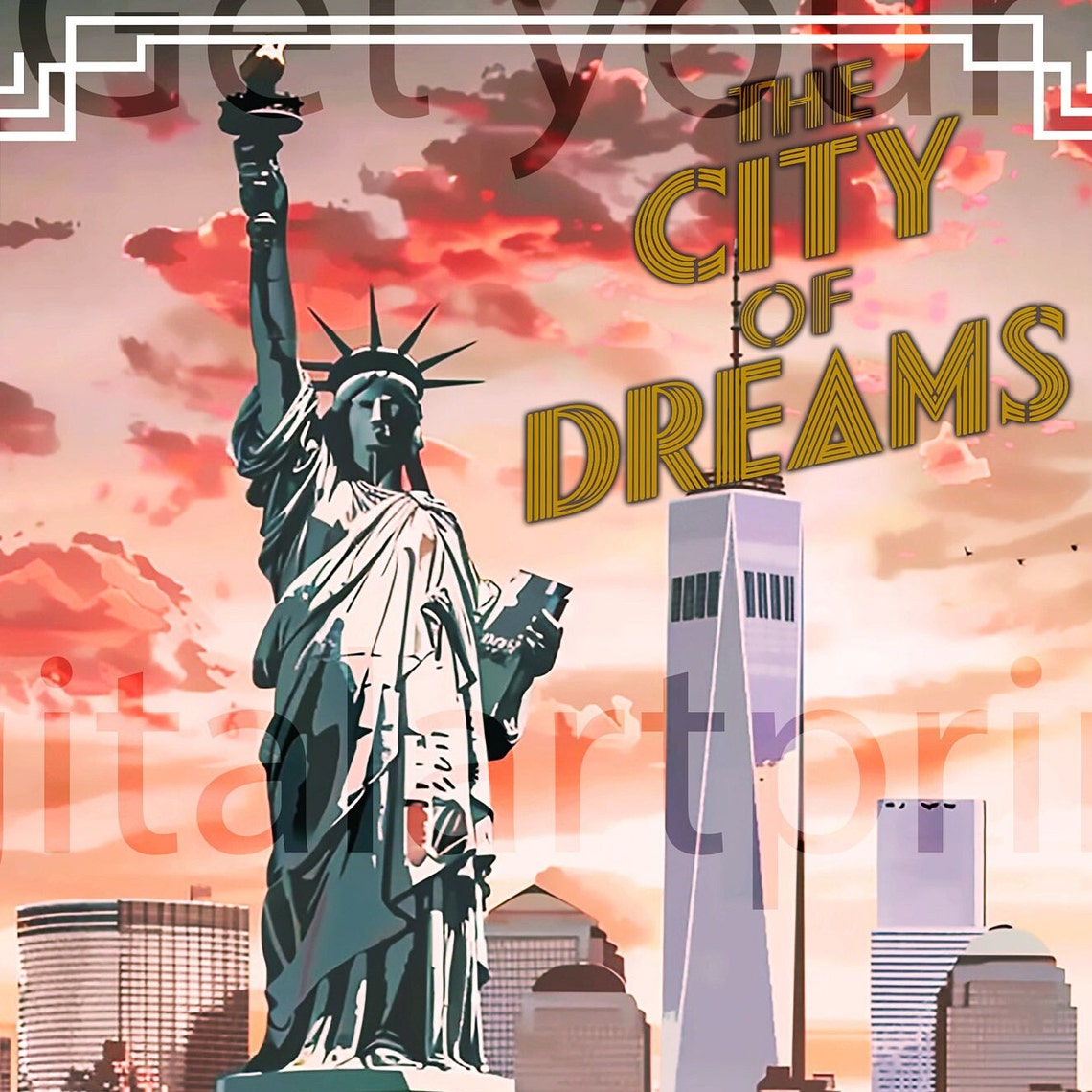 New York Statue of Liberty City of Dreams Vintage Travel Poster - Image 3