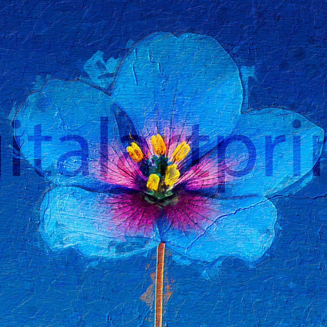 Vivid Blue Flower Deep Blue Background Botanical Art Print Decor - Image 3