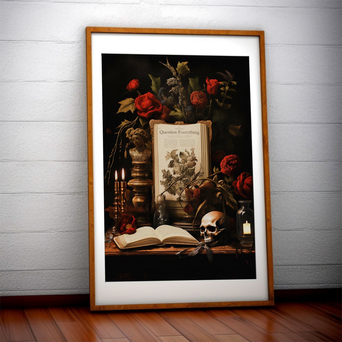 Dark Academia Still Life Book Skull Candles Gothic Art Poster - Image 2