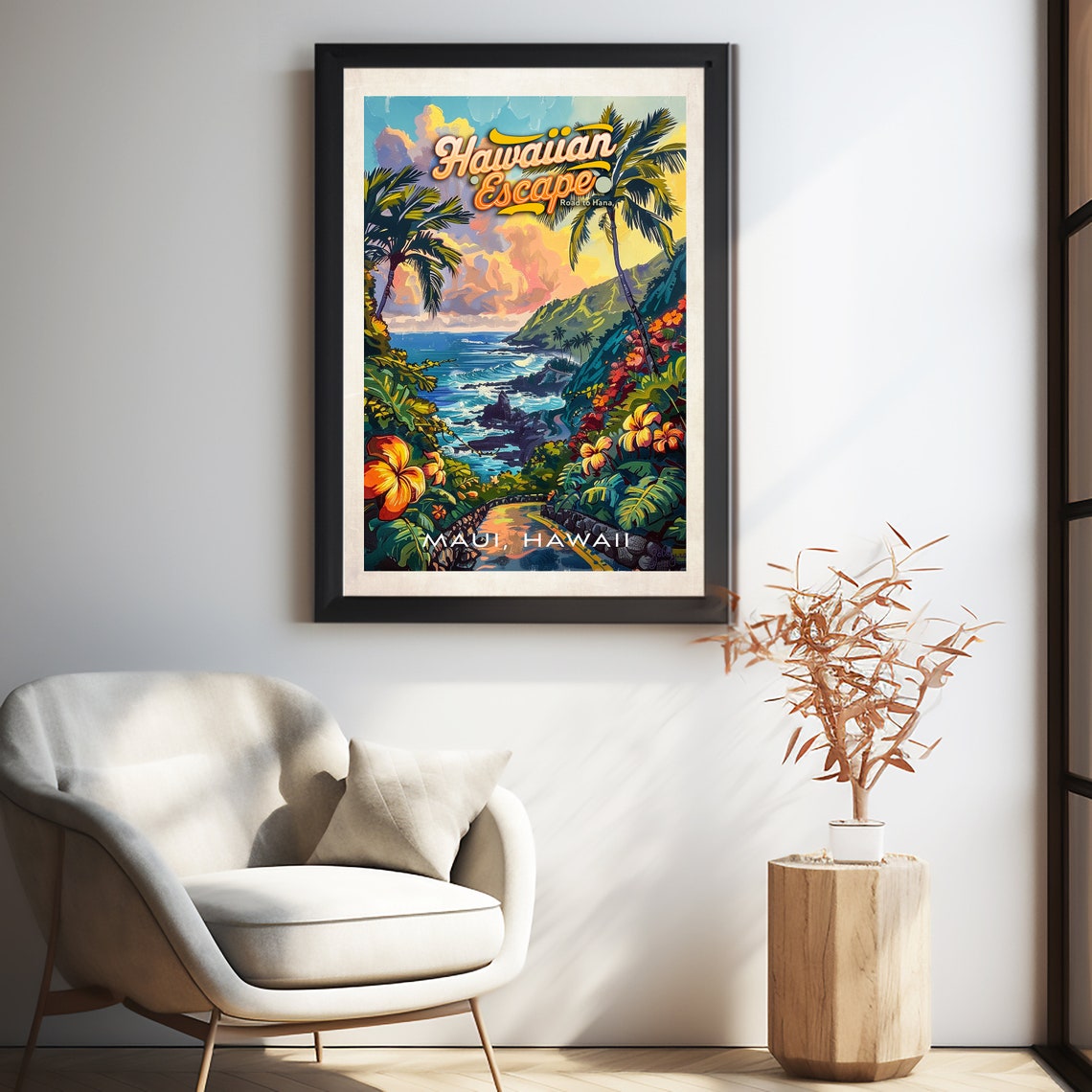 Maui Hawaii Road to Hana Tropical Escape Vintage Travel Poster - Image 2