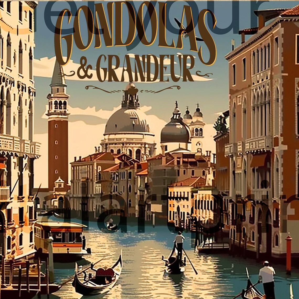 Venice Grand Canal Gondolas and Grandeur Vintage Italy Travel Poster - Image 3