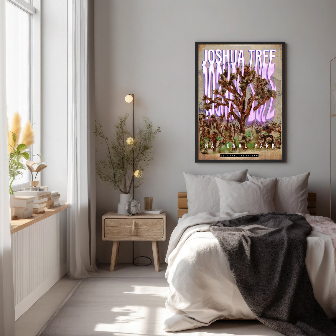 Joshua Tree Desert Photo Wavy Neon Lettering Southwest Wall Art - Image 2