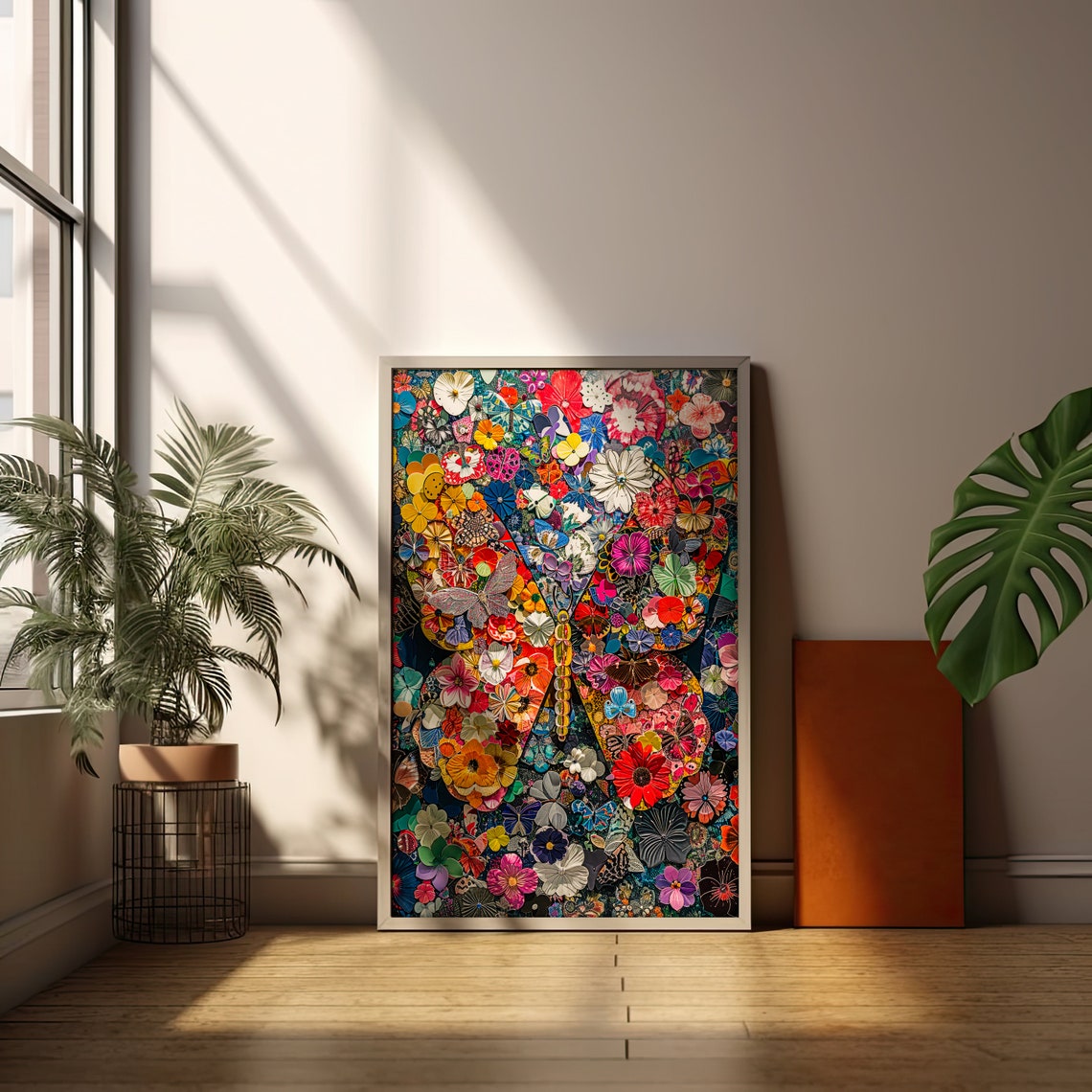 Maximalist Floral Butterfly Dense Colorful Collage Eclectic Wall Art - Image 2