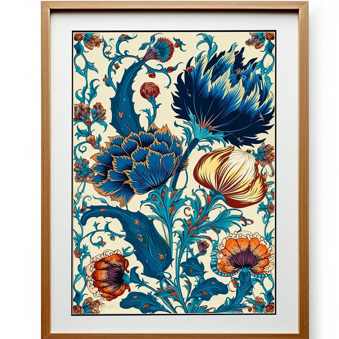 Vintage Blue Thistle Floral Morris Style Botanical Art Print - Image 3