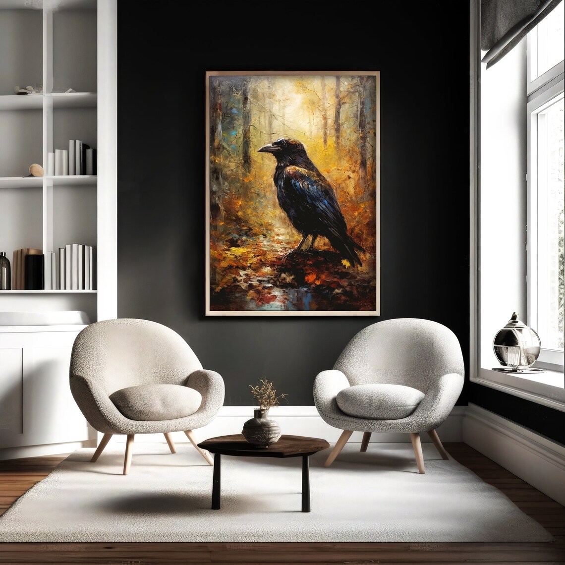 Majestic Crow in Autumn Forest Oil Painting Dark Academia Bird Poster - Image 2