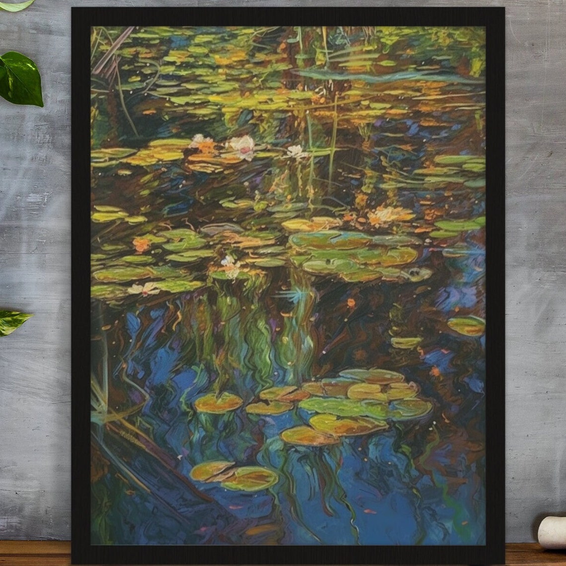 Monet Inspired Tranquil Water Lily Pond Impressionist Art Print - Image 3