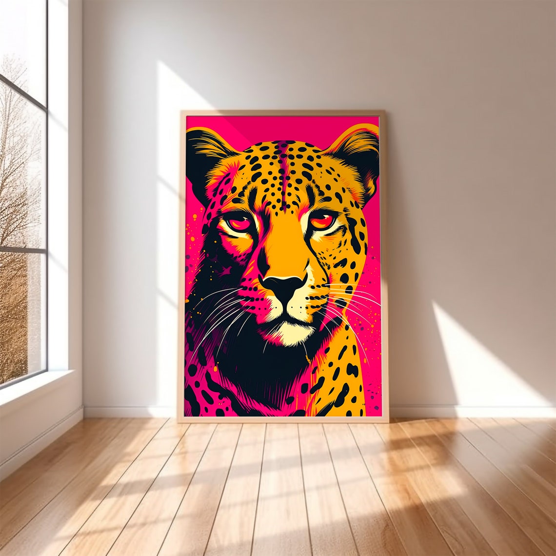 Bold Pop Art Cheetah Portrait on Neon Hot Pink Background Poster - Image 2