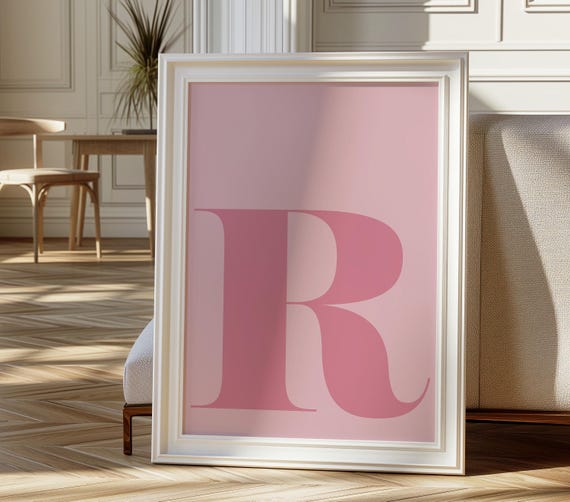 Letter R Poster Pink Wall Art Print Alphabet R Letter Art Print Preppy Room Decor Blush Pink Wall Art Uppercase Name Initial R Wall Art