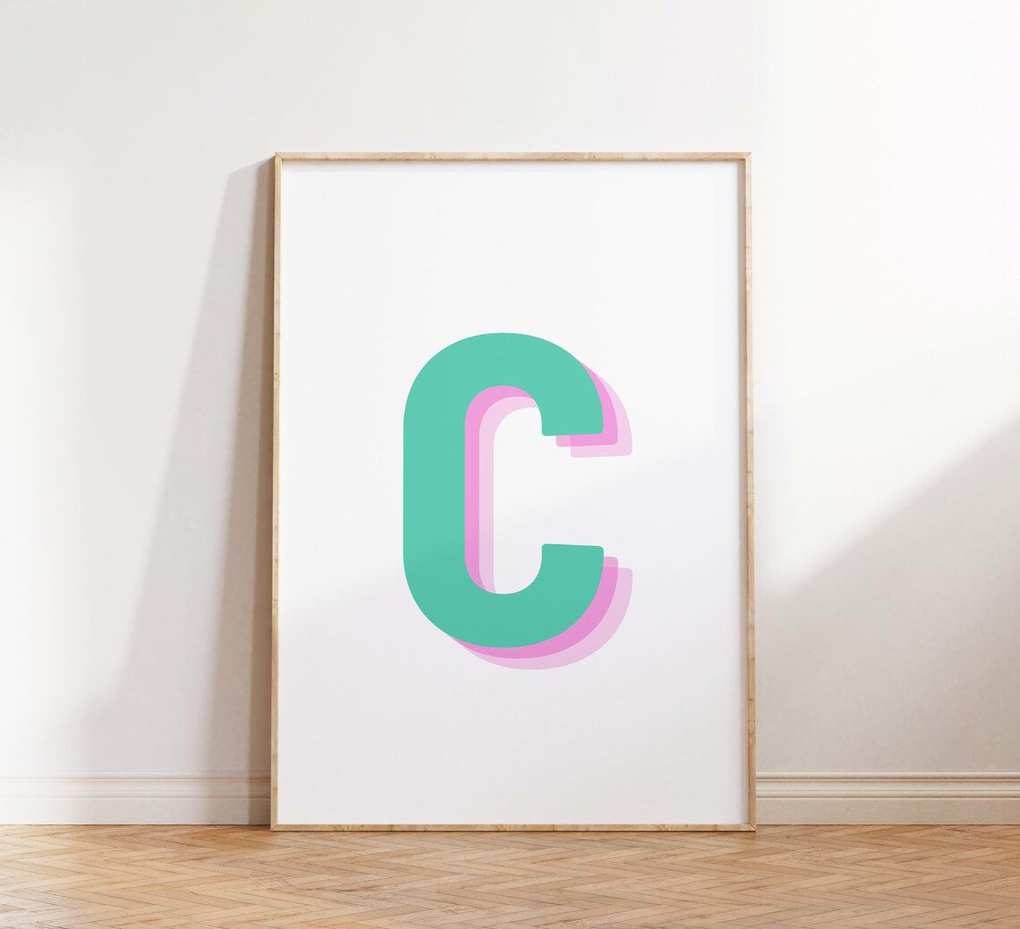 Retro 3D Letter C, Monogram Alphabet Print - Image 3