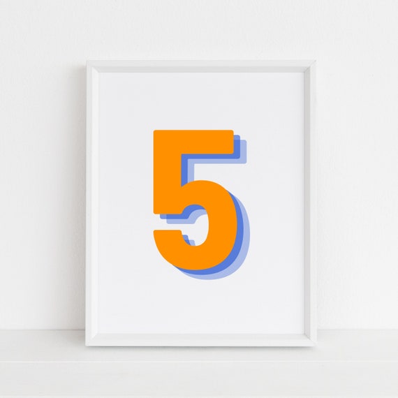 Retro 3D Number 5 Poster, Birthday Age Print