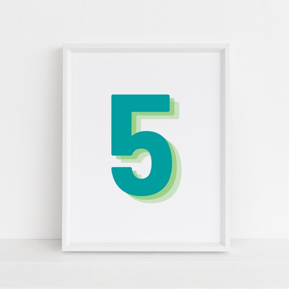 Retro 3d Green Number 5 Print Monogram Number Five Print Green Digit Birthday Age Print Baby Letter Poster Wall Art