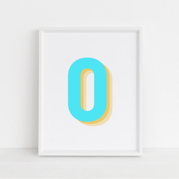 Retro 3D Neon Blue Number Zero Poster
