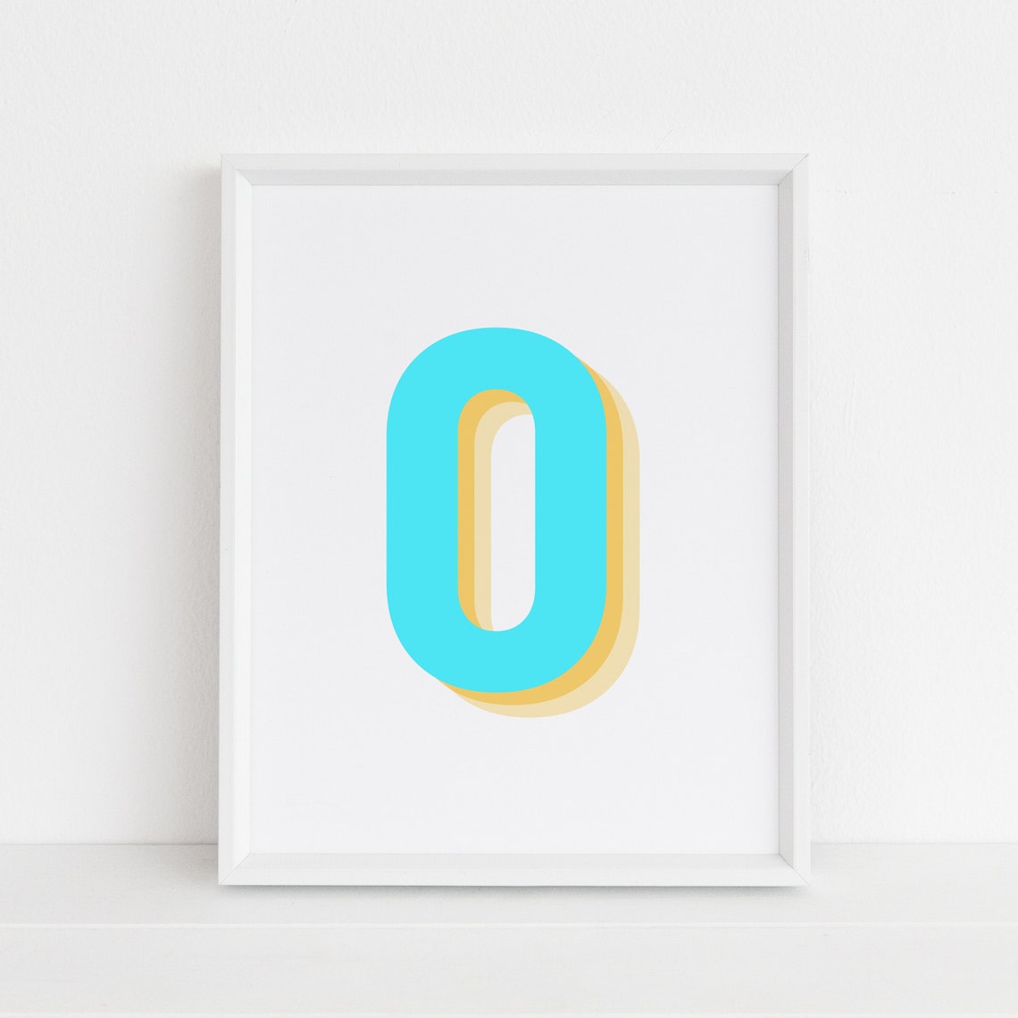 Retro 3D Neon Blue Number Zero Poster