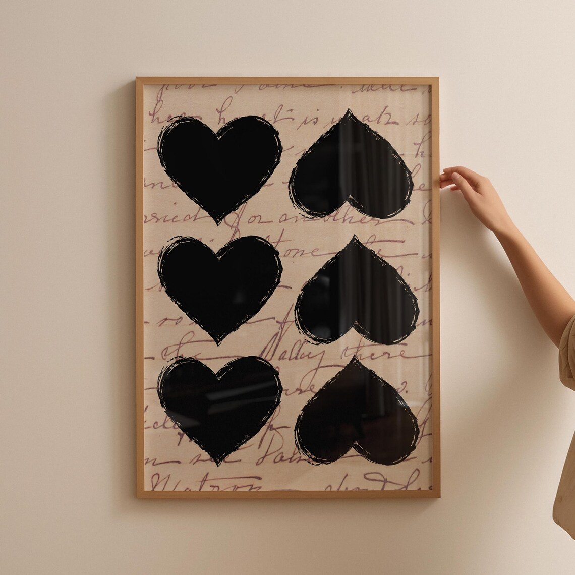 Love Heart Poster, 70s Black Preppy Decor
