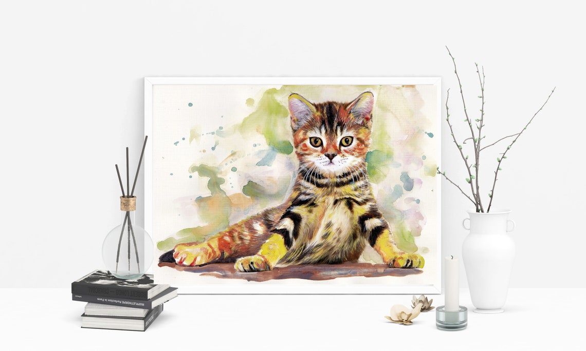 Tabby Cat Gicle Print Cat Poster Nursery Print Art Print Drawing Watercolor Poster Kids Room Girl Boy Rainbow Animal Print Art