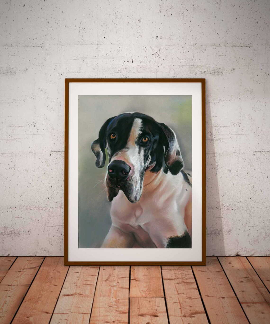 Great Dane Portrait Black And White Pastel Dog Painting Print