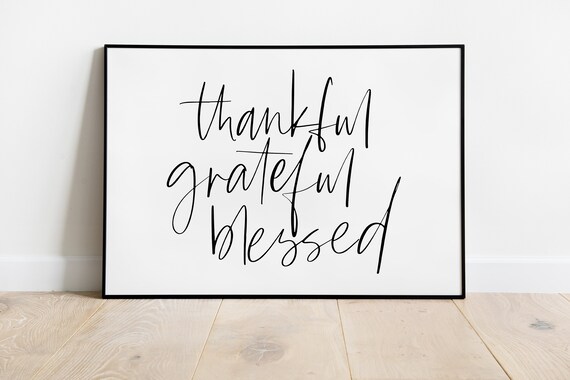Thankful Grateful Blessed Script Fall Thanksgiving Quote Poster