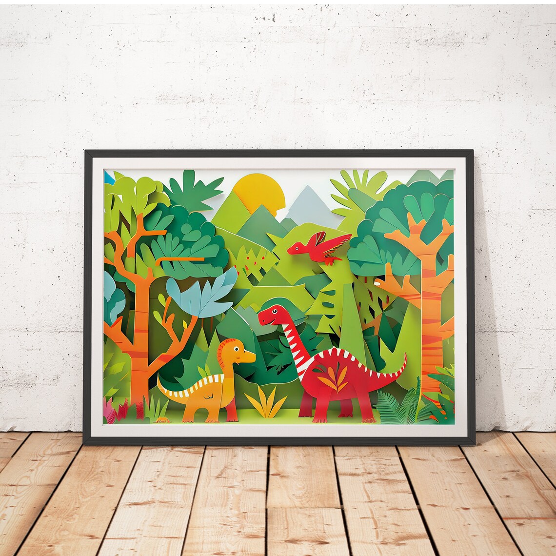 Dinosaur Paper Cut Nursery Wall Art Print