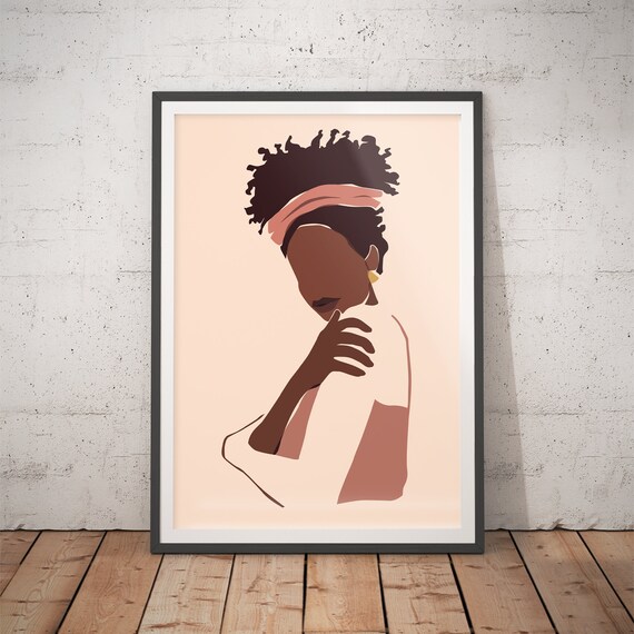 Black Woman with Pink Headband and Afro Minimalist Art Poster
