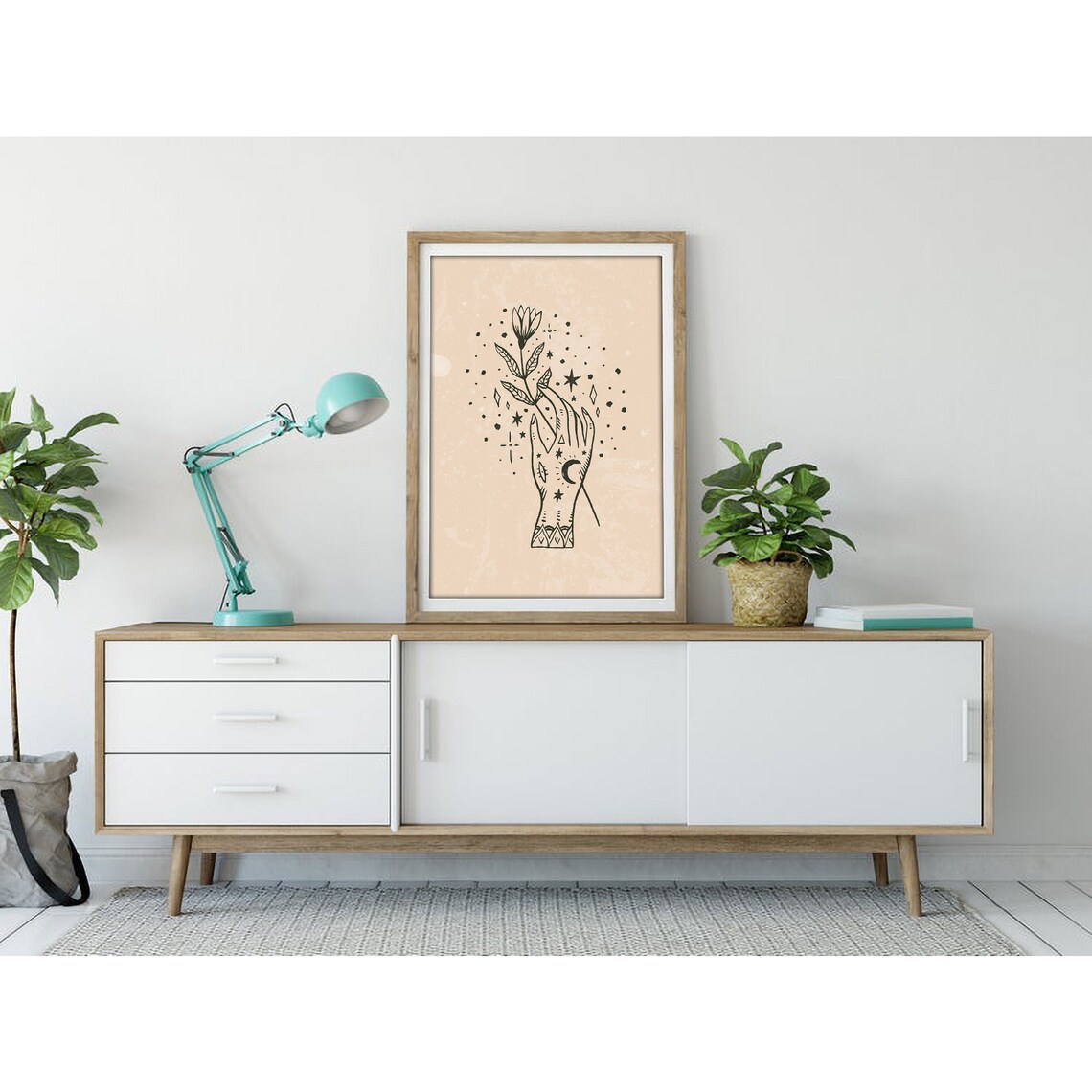 Sage Celestial Hand Holding Flower Stars Moon Poster for Modern Home Decor - Image 3