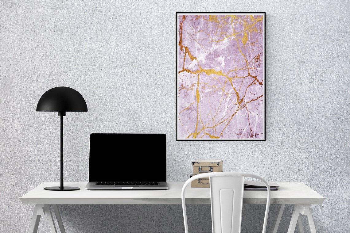 Lavender White Marble Gold Web Vein Glam Abstract Art Poster - Image 2