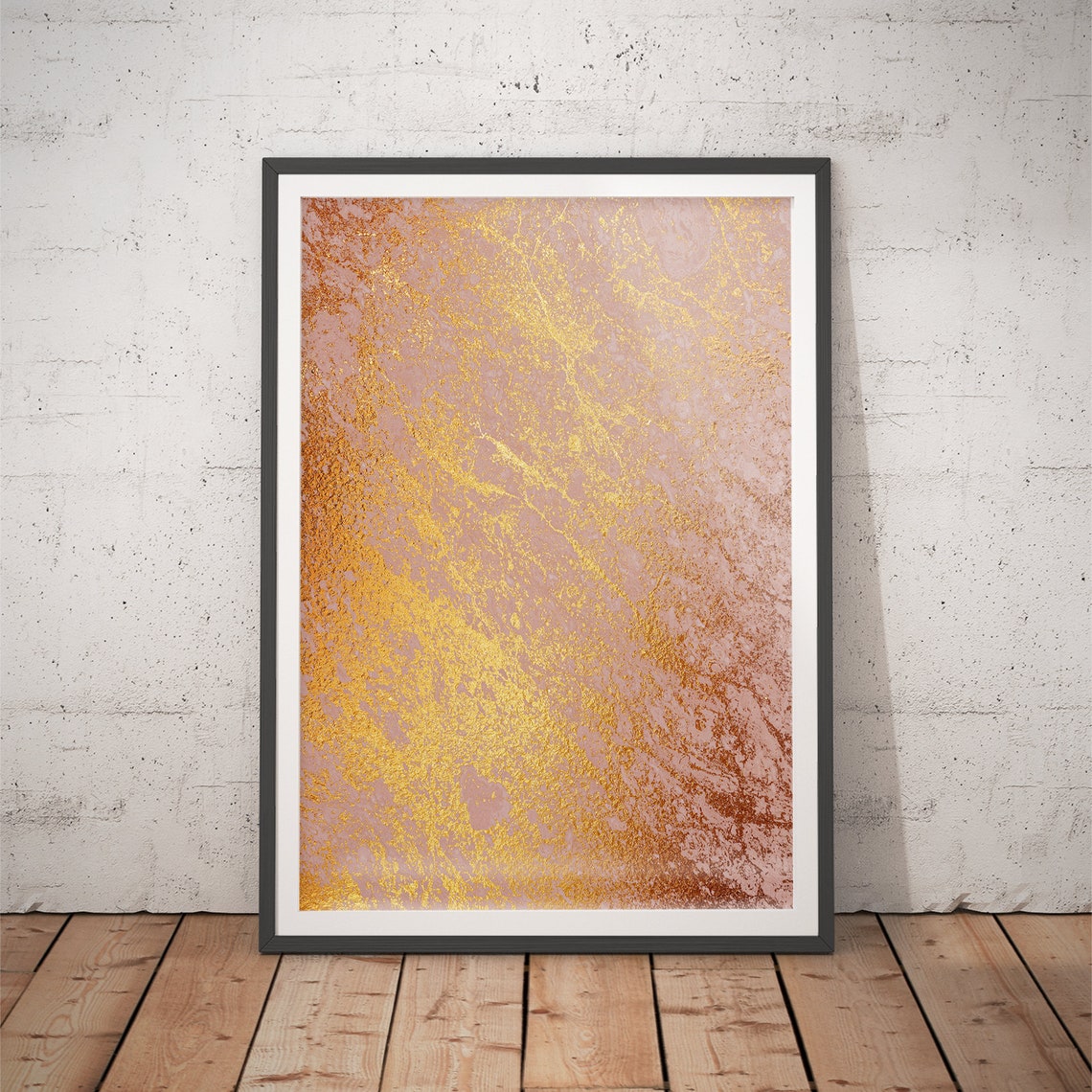 Rose Pink Gold Foil Marble Diagonal Textured Glam Abstract Poster