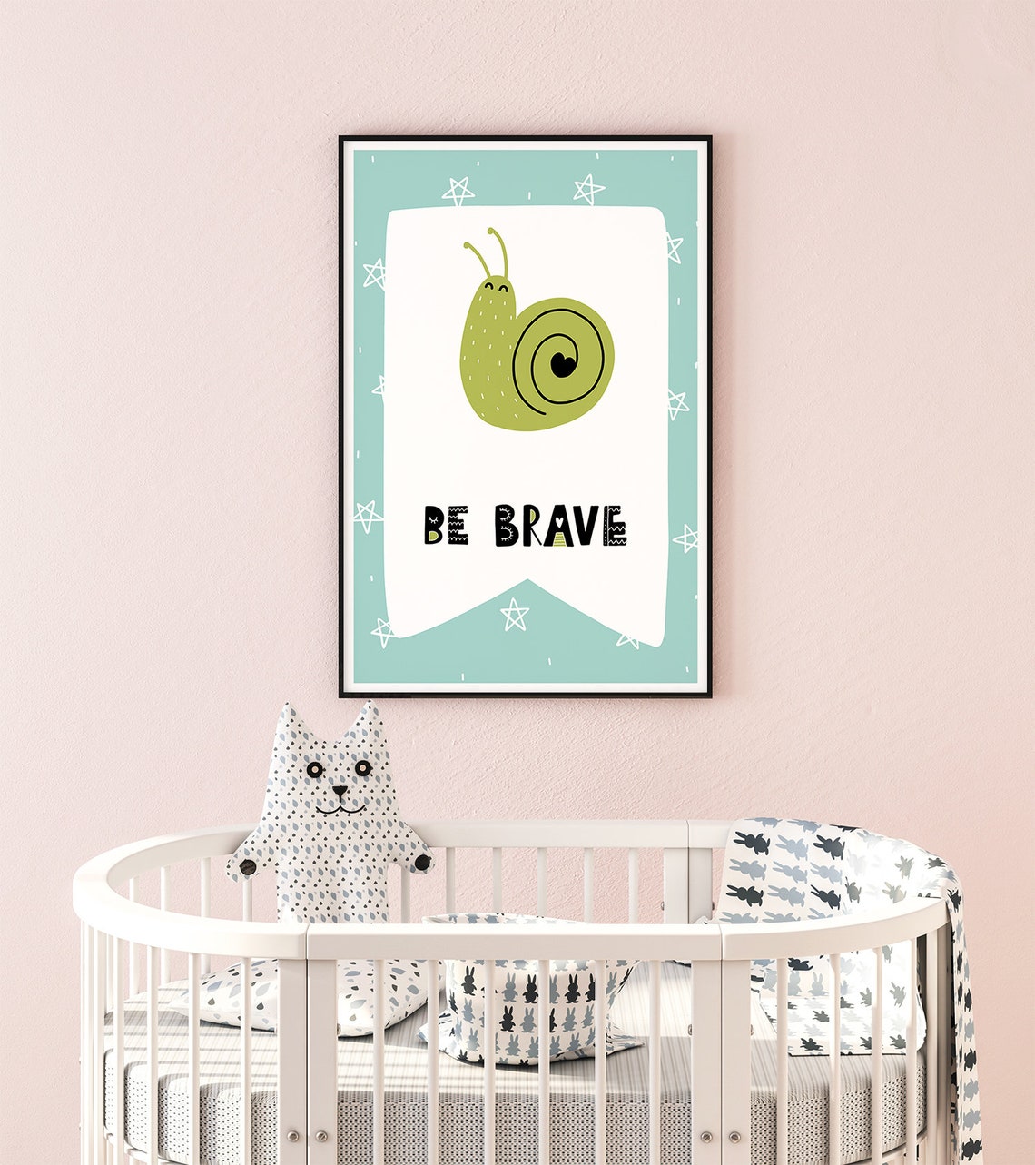 Be Brave Cute Snail Nursery Poster Mint Teal Baby Room Playroom Decor - Image 2