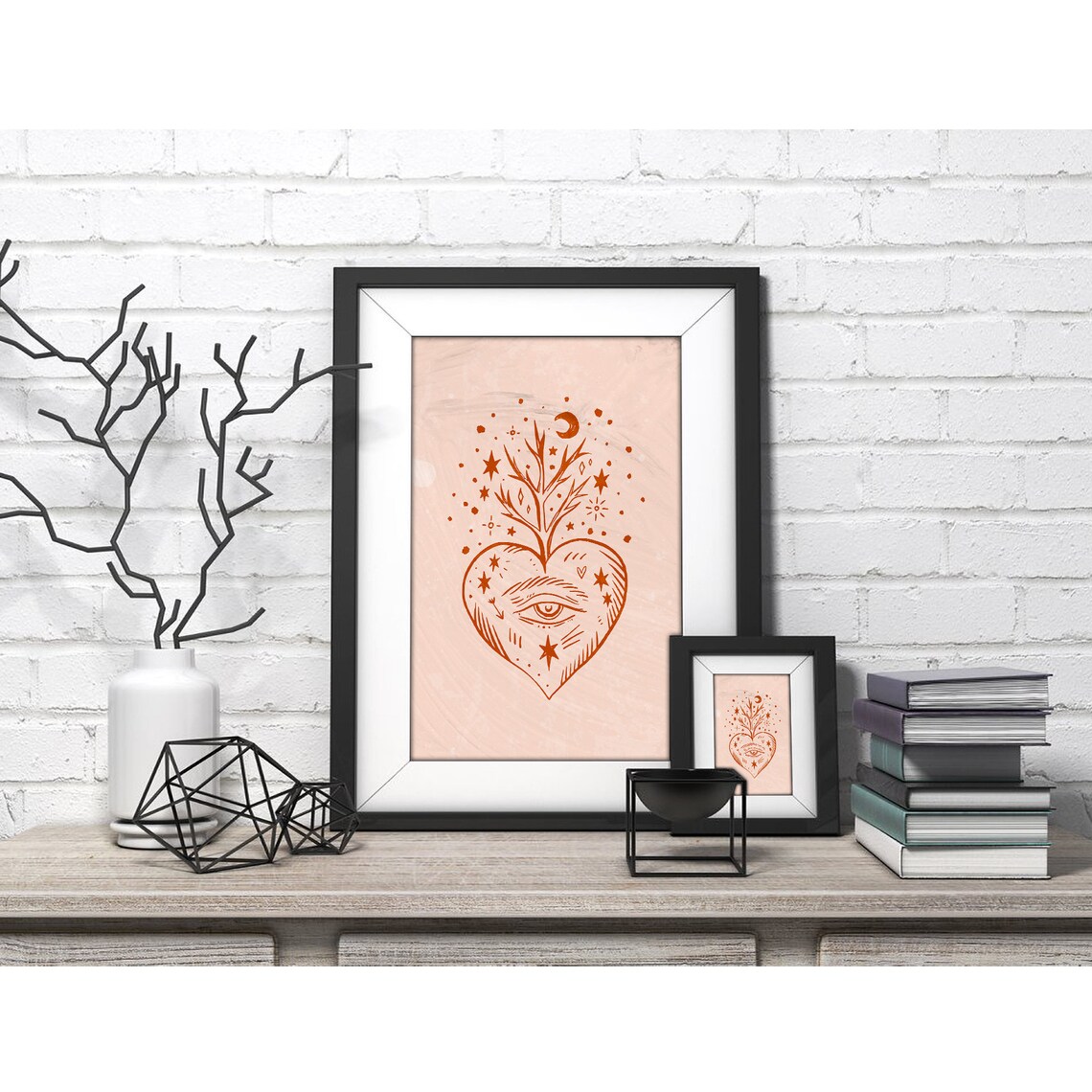 Terracotta Folk Heart with Eye Tree Branches Poster for Modern Home Decor - Image 4