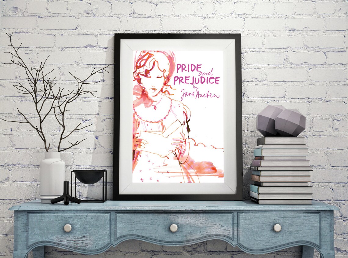 Pride And Prejudice Jane Austen Pink Watercolor Literary Art Poster - Image 3