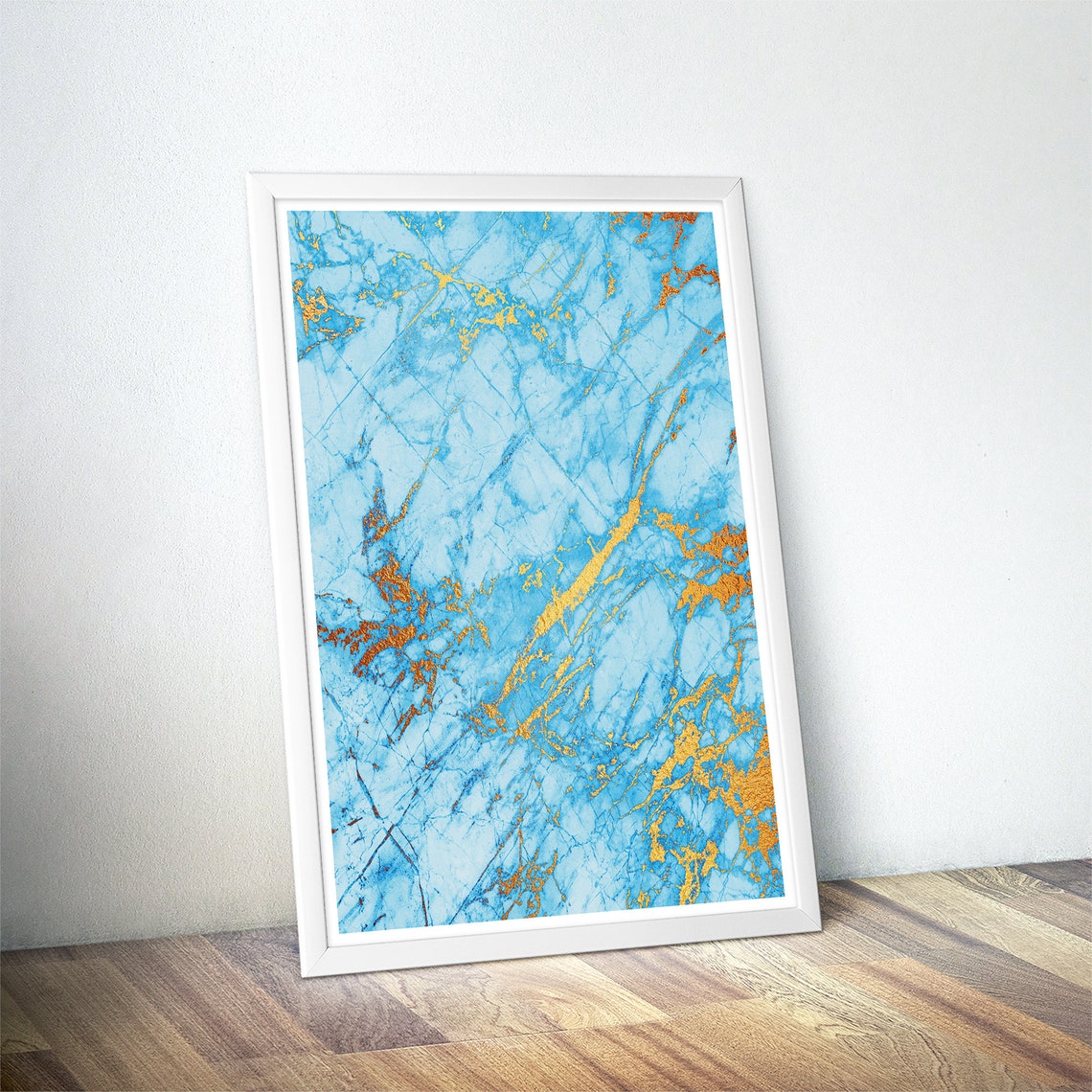 Light Blue Marble With Fine Gold Veins Modern Abstract Poster - Image 4