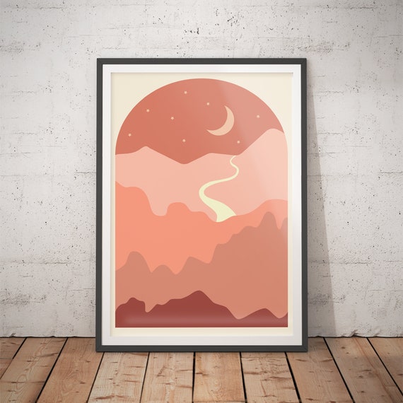 Abstract Landscape Art No 22 Mid Century Poster Above Bed Art Boho Sun Poster Retro Sun Art Moon Poster