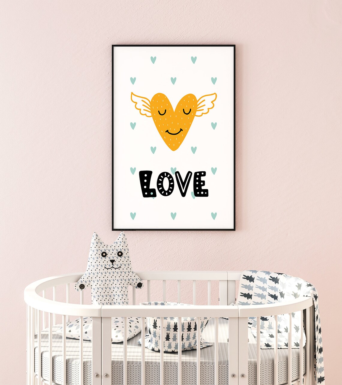 Smiling Winged Heart Love Nursery Poster Mustard Yellow Scandi Kids Art - Image 2