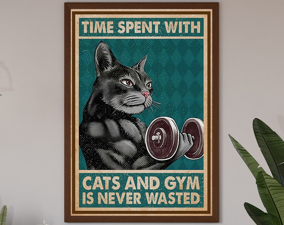 Muscular Cat Lifting Dumbbell Cats And Gym Time Vintage Poster