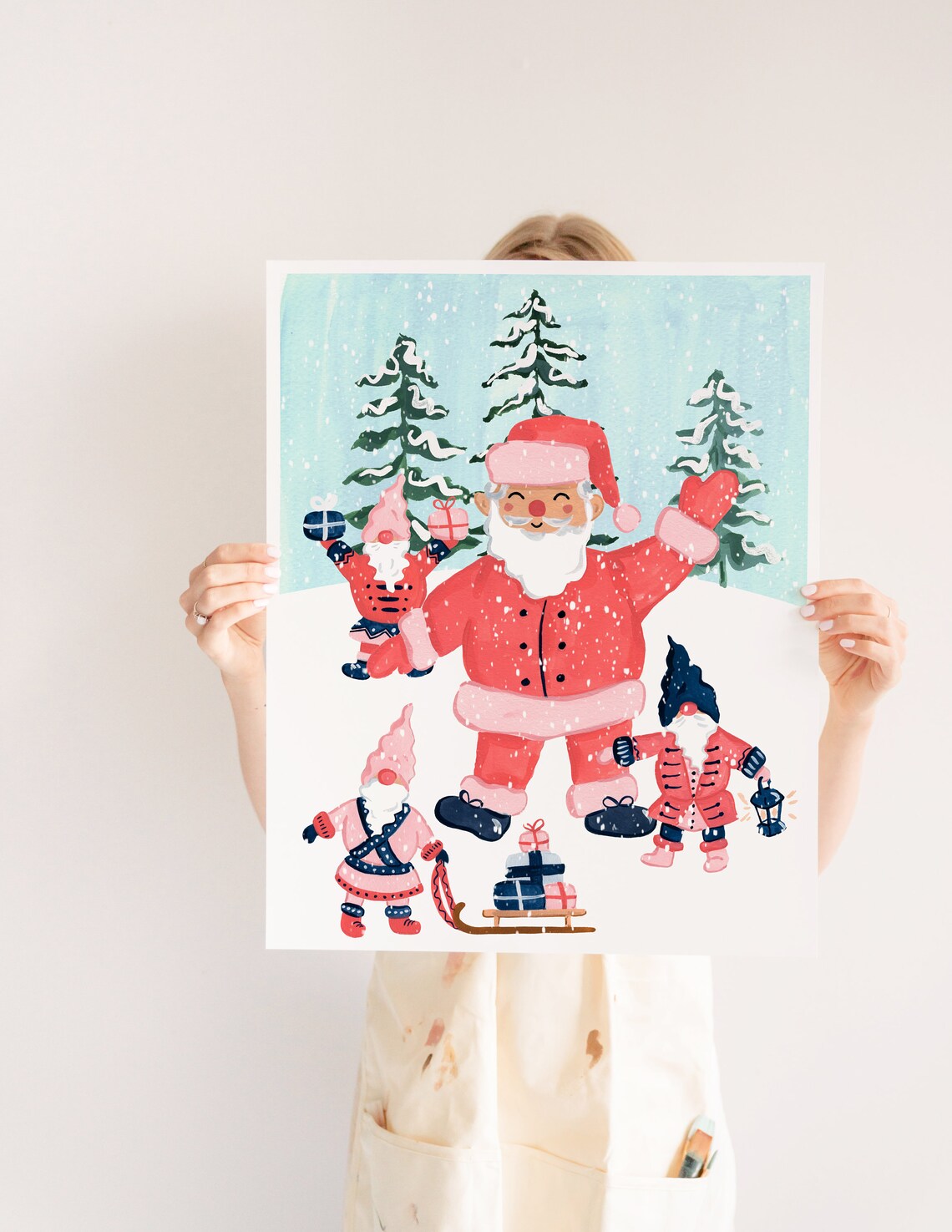Santa and Gnomes Christmas Holiday Art Print - Image 2