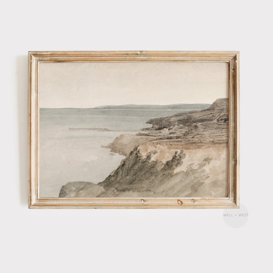 Vintage Ocean Landscape Art Print, Coastal Seascape