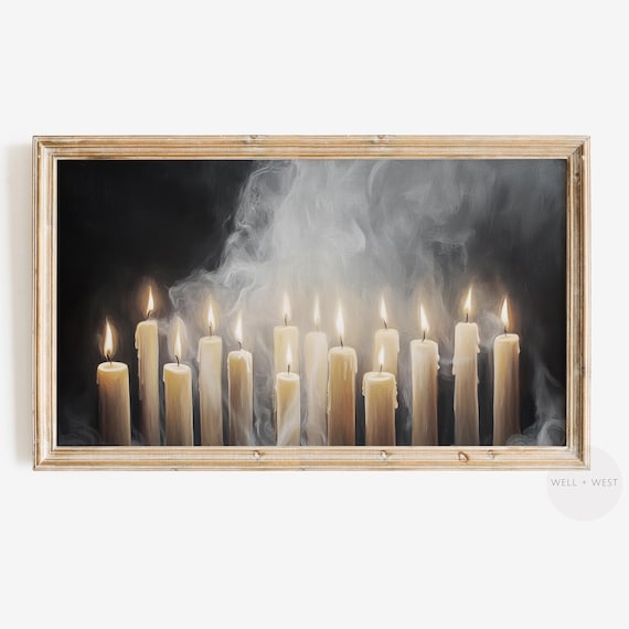 Dark Moody Lit Candles Gothic Smoke Halloween Mantel Art Poster