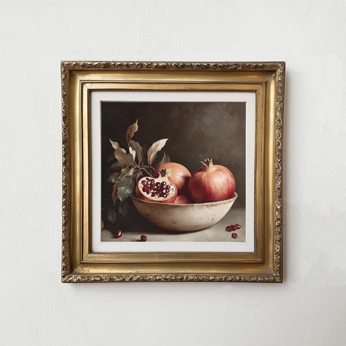 Moody Pomegranate Still Life Dark Academia Fruit Oil Painting Print - Image 3