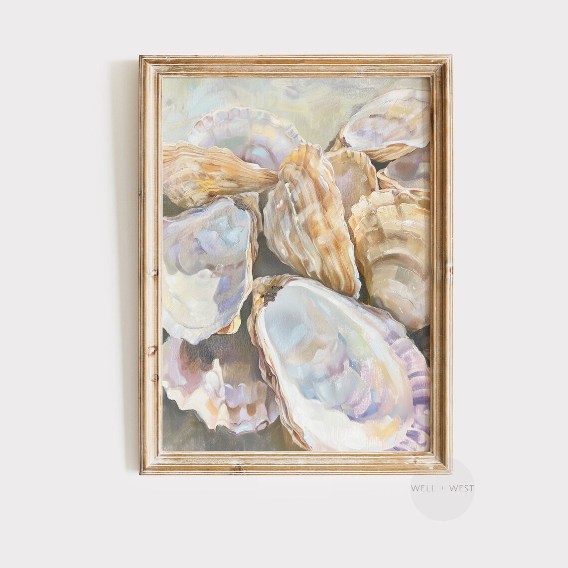 Pastel Oyster Shells Painting, Coastal Beach House Art