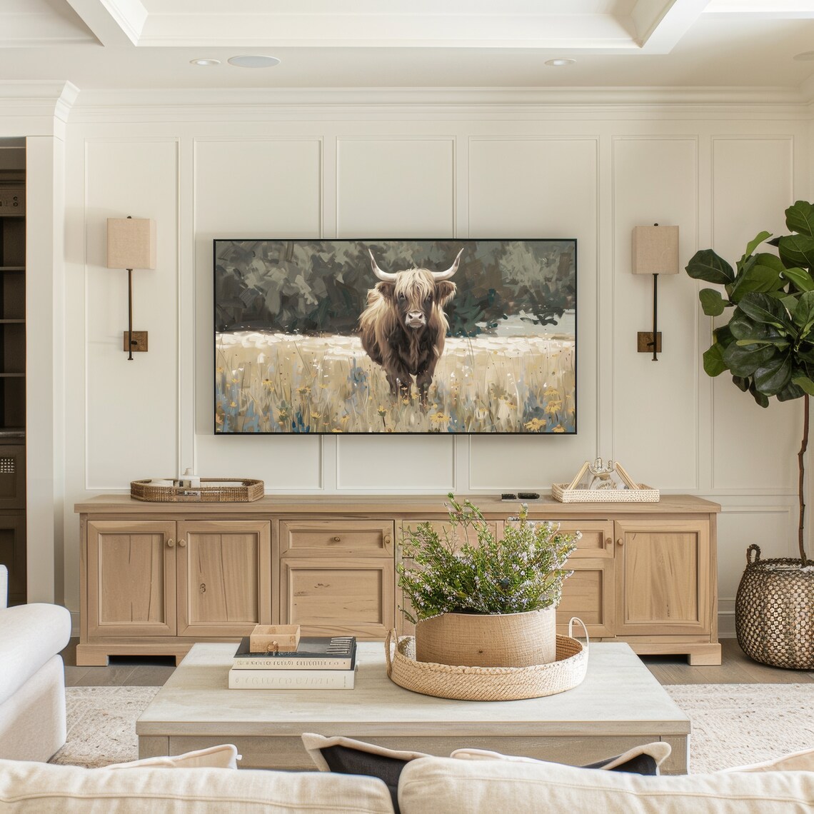 Highland Cow Wildflower Meadow Vintage Farmhouse Cattle Art Poster - Image 3