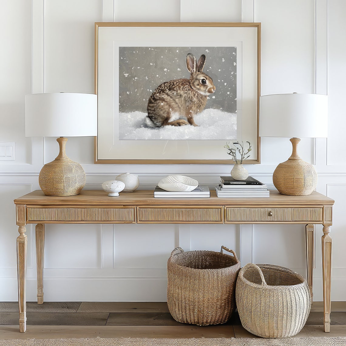 Rabbit Snowfall Winter Vintage Country Farmhouse Nursery Art Poster - Image 2